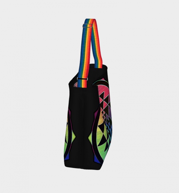 rainbow sri yantra tote bag rainbow and purple handles